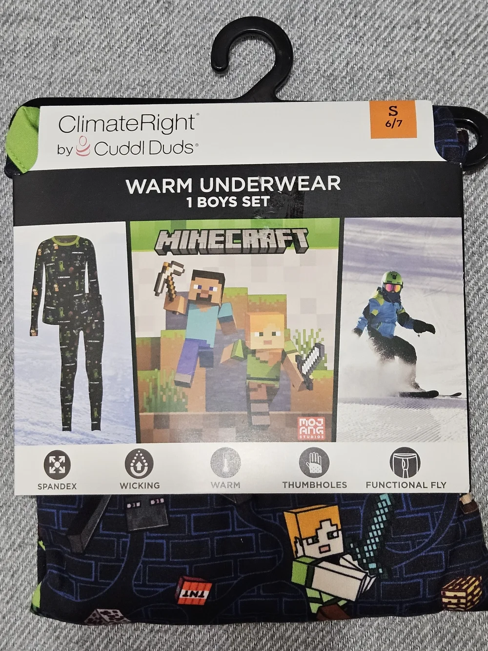 Cuddl Duds Minecraft Boys Thermal Set - Black, Green & Blue